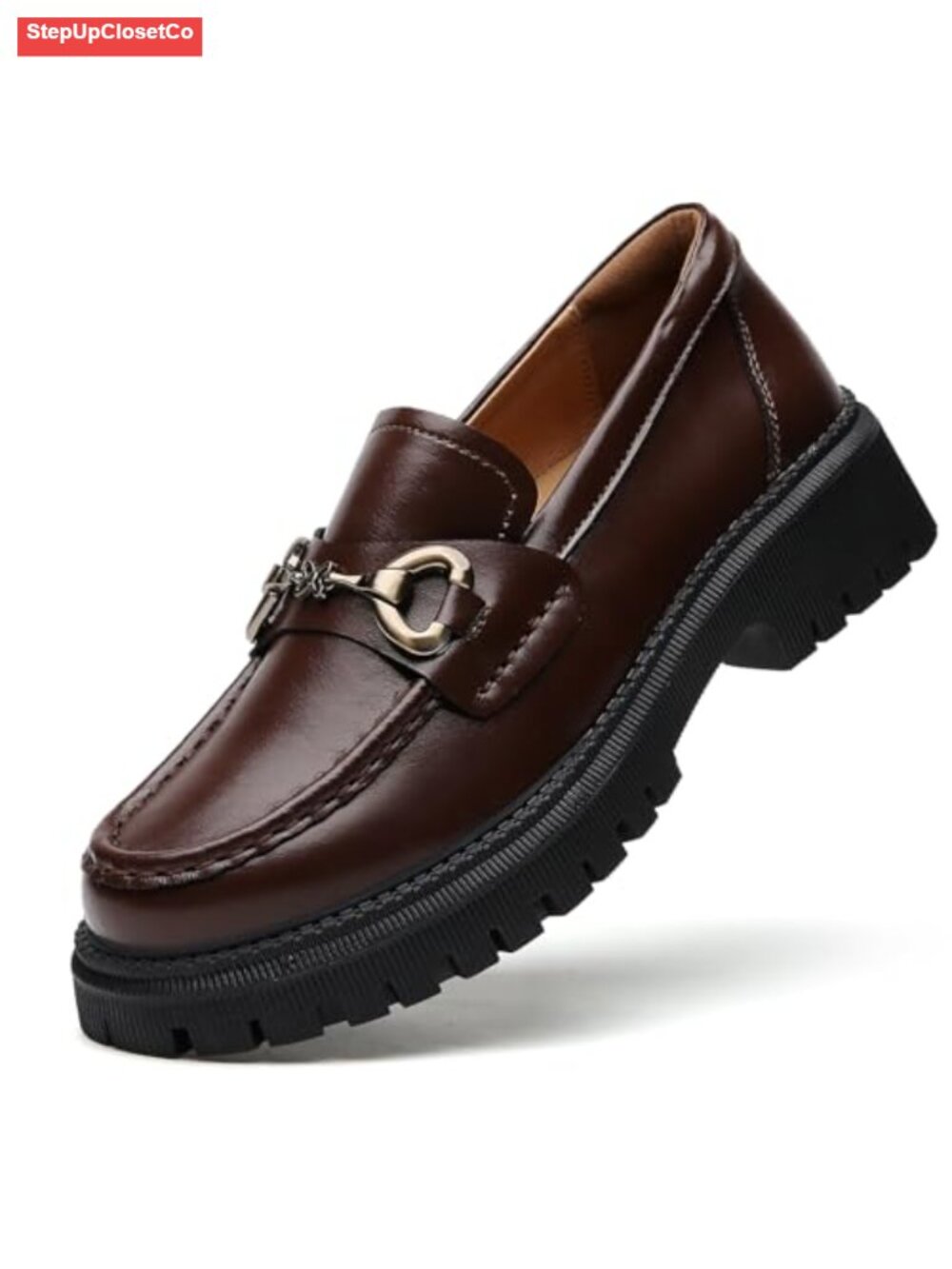 Chunky Platform Loafers for Women - Leather Slip-On Penny Loafers